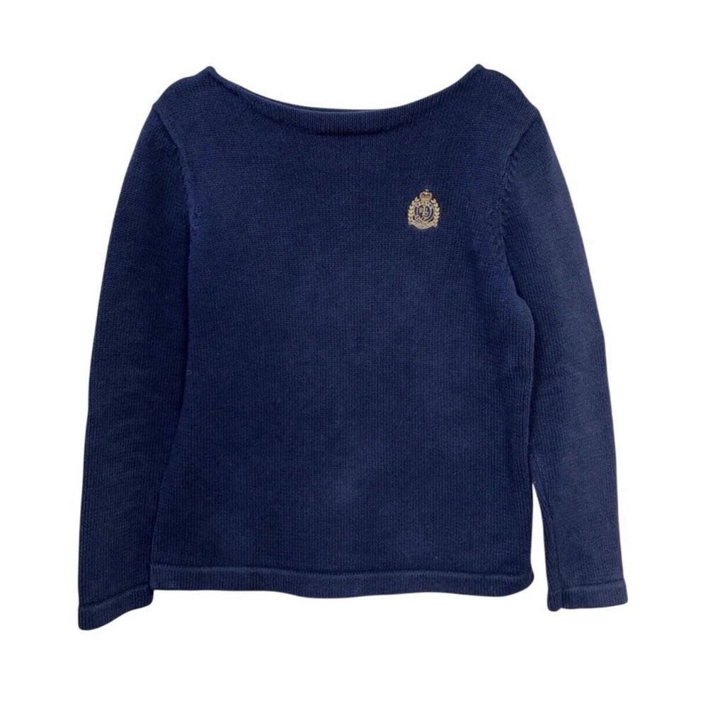 VRG LRL Lauren Ralph Lauren Sweater Sz M Navy Blue Cotton Logo Old Money Luxury